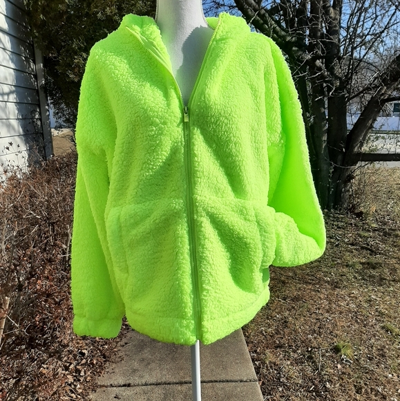 🆕️ LAST 1! Neon Full Zip Sherpa Hoodie Jacket - Picture 3 of 8